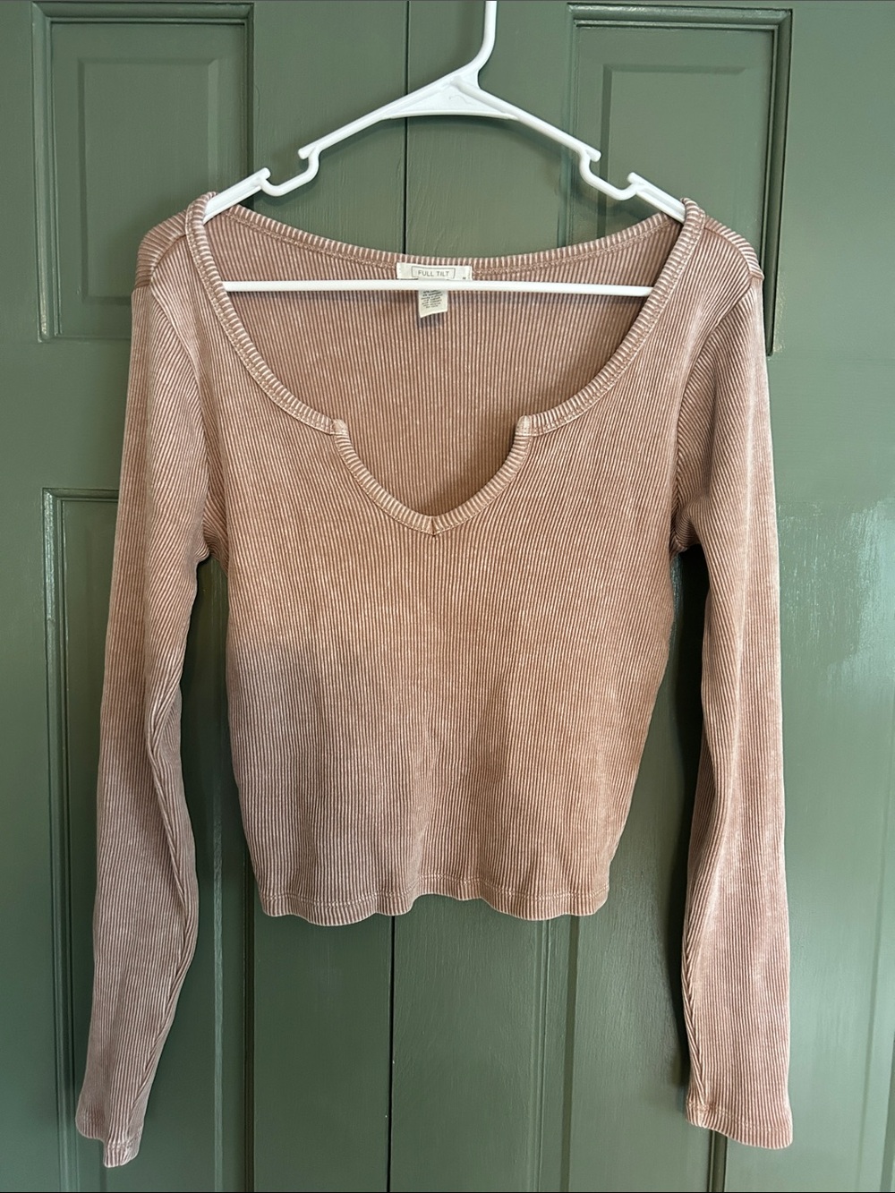 Full Tilt Ribbed Long Sleeve Top in Dusty Rose